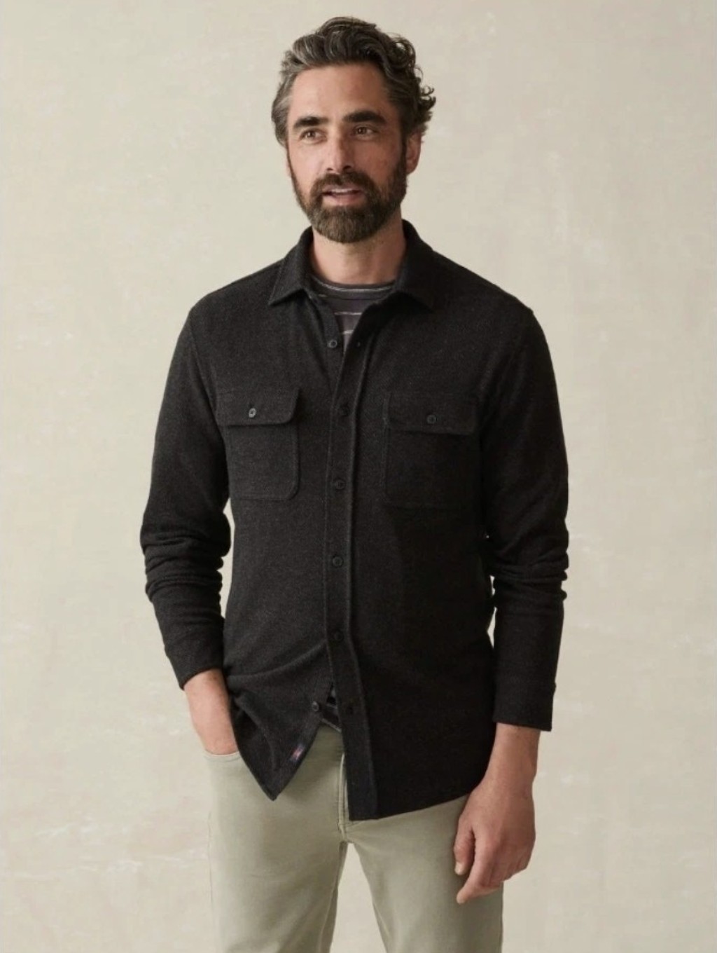 Faherty Men's Legend Button Up Sweater Shirt Size Large Heathered Black